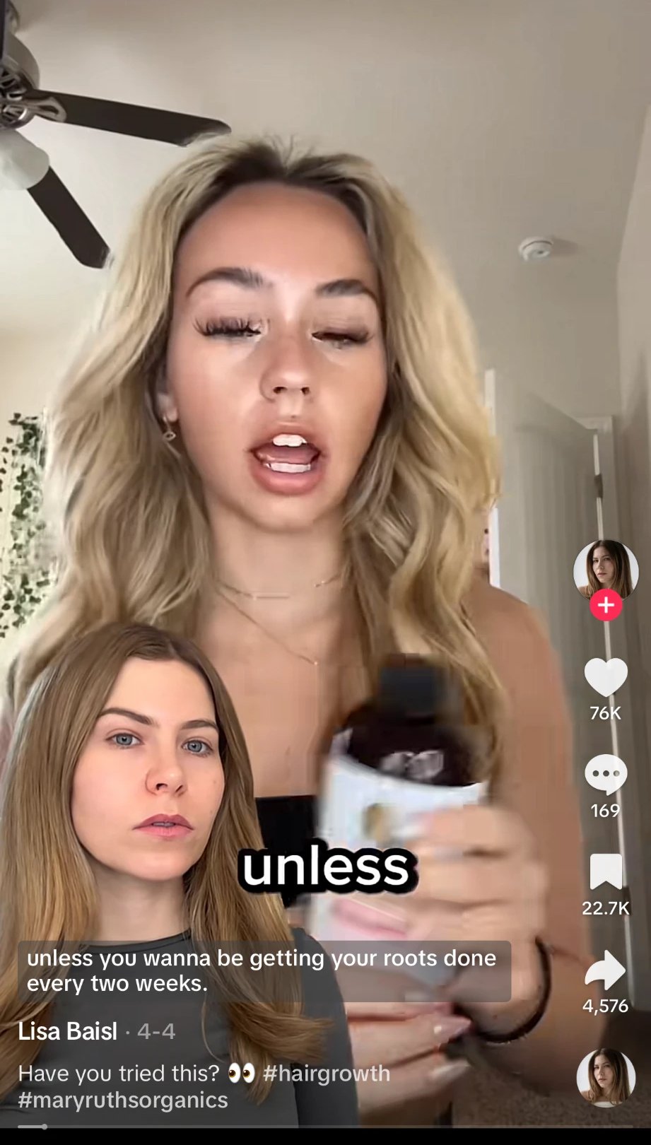 TikTok creator talking about a hair growth product to her audience